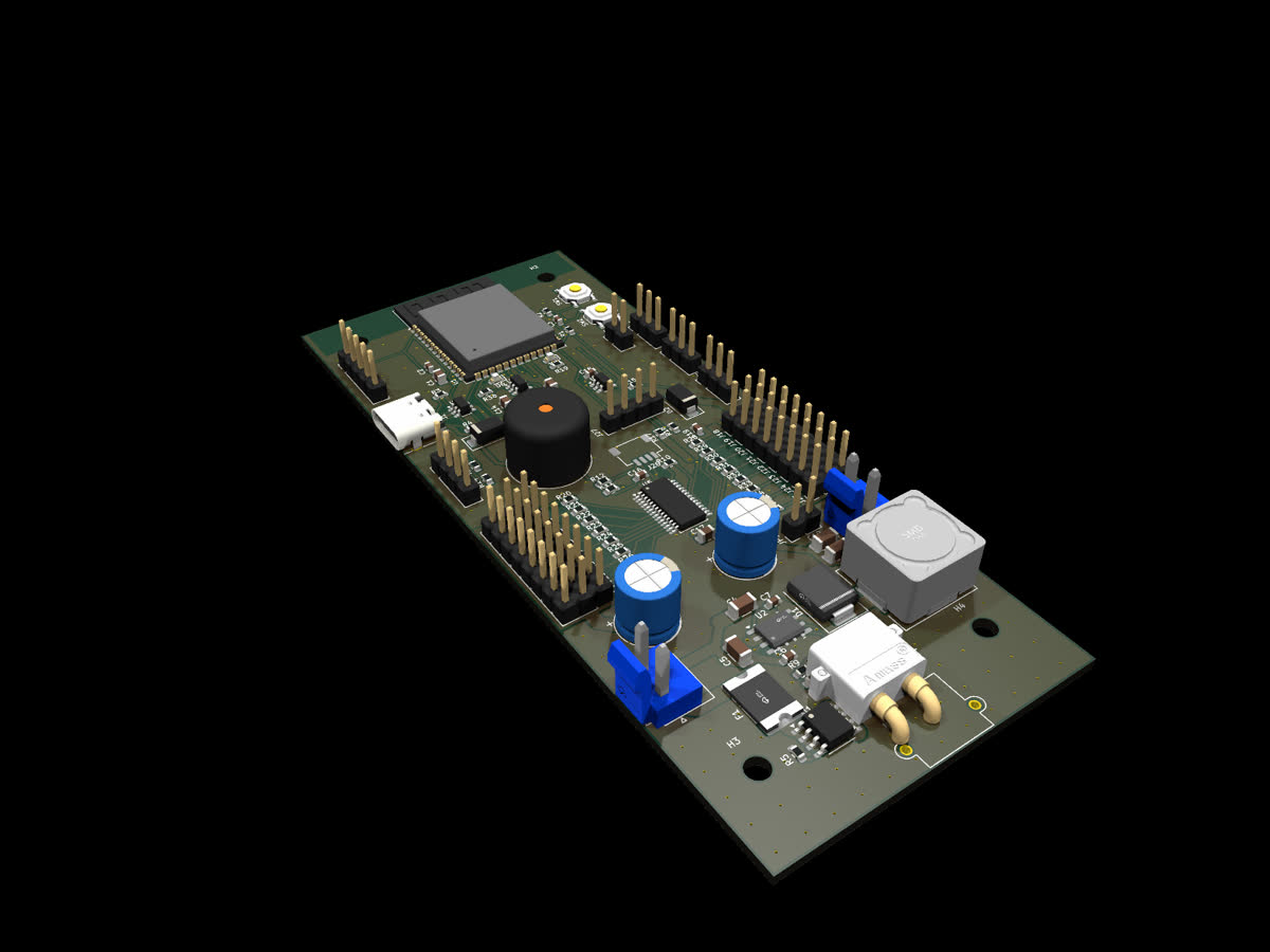 Render of the optional Crabby controller PCB with ESP32-S3